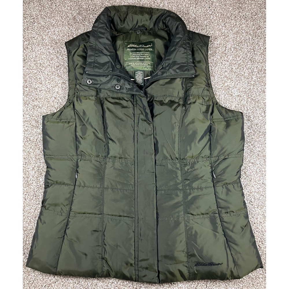 Eddie Bauer Womens Olive Green Premium Goose Down Quilted Puffer Vest Medium
